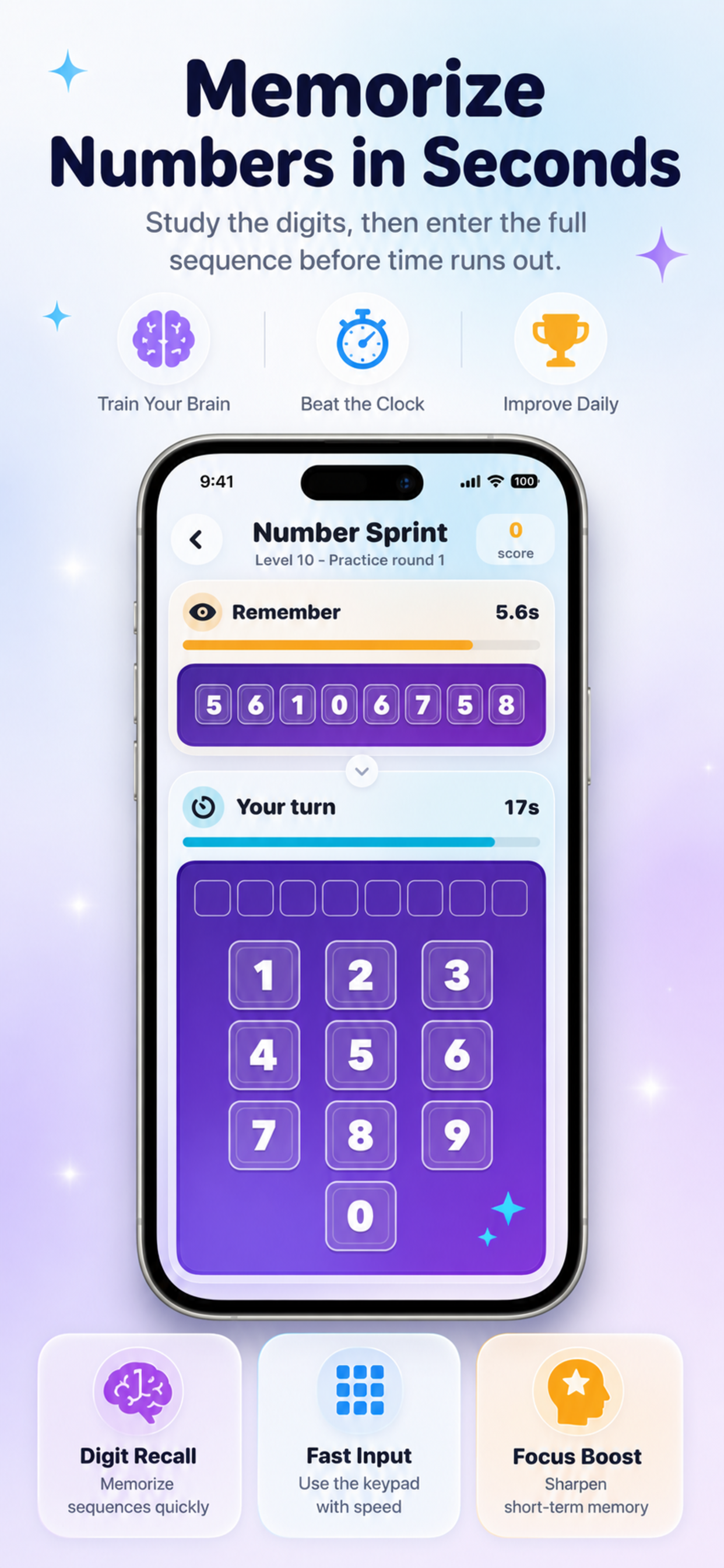 Number Sprint memory challenge in Yaadori